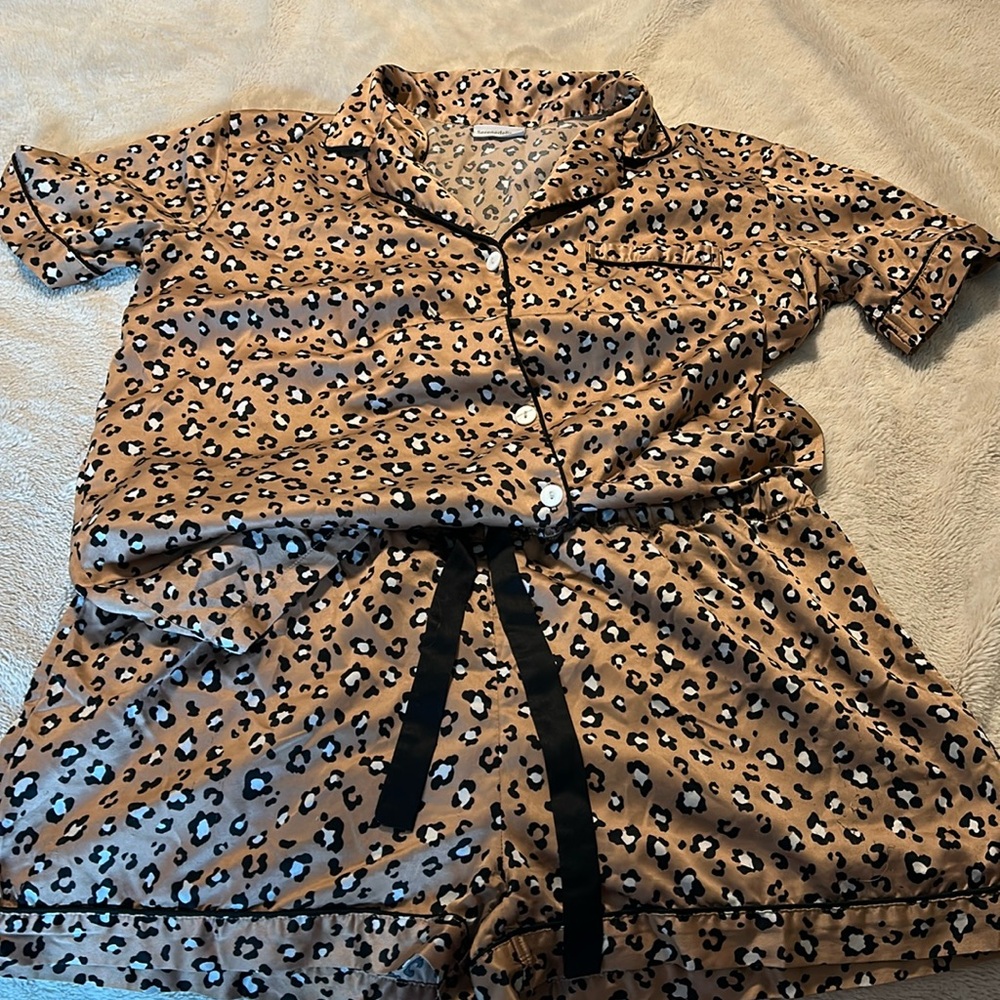 Leopard Satin Pajama Set